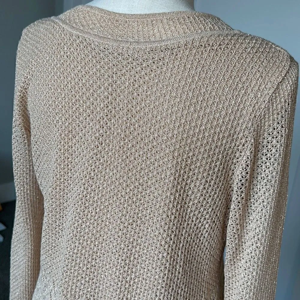 Gold V Neck Knit Sweater Gold Size M - Image 6