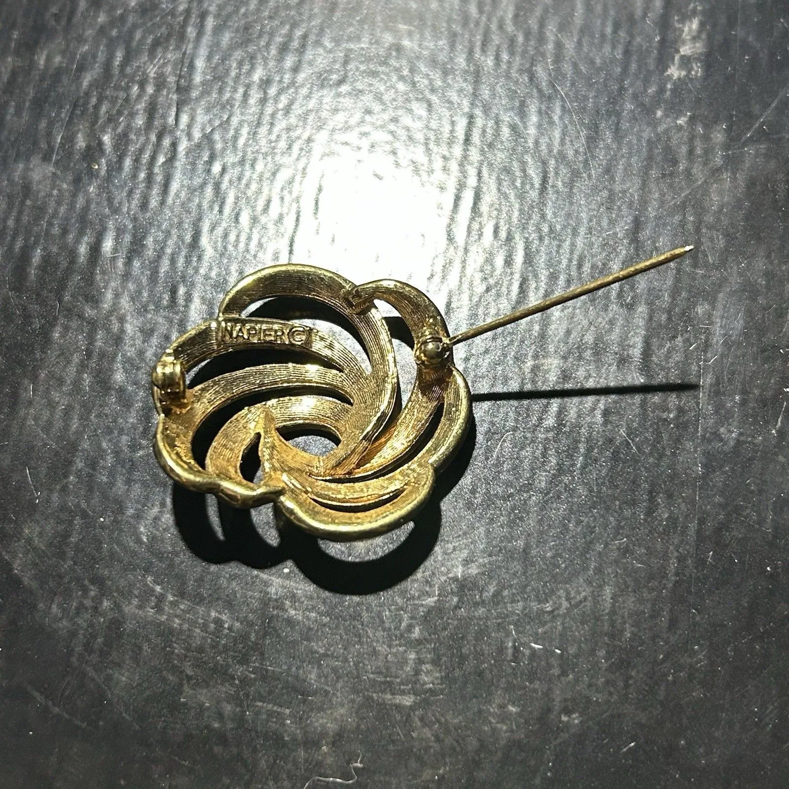 Vintage Signed Napier Gold Tone Metal Brooch Pin - Image 4