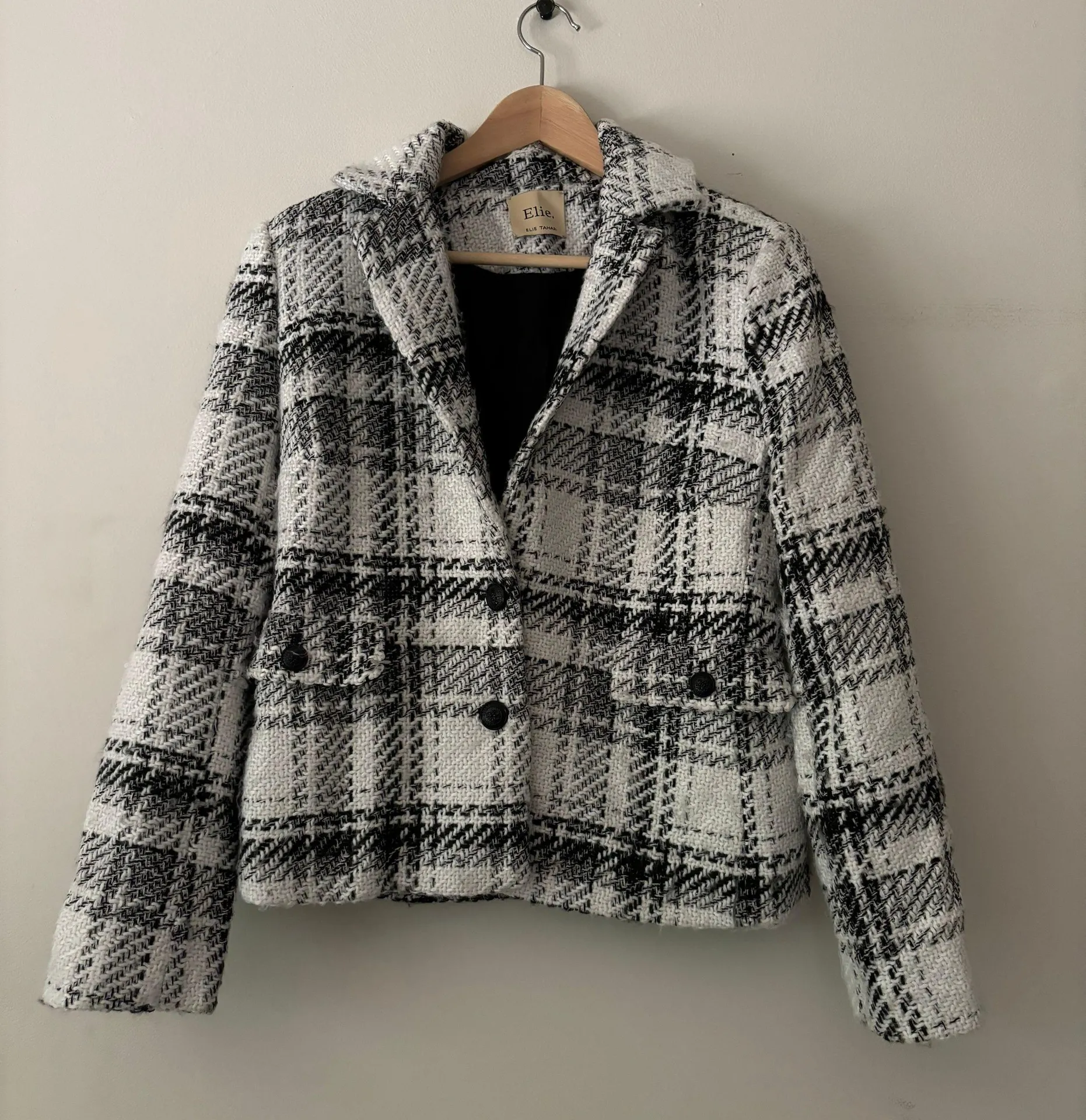 Tweed Plaid Wool Blazer Size 8 - Image 3