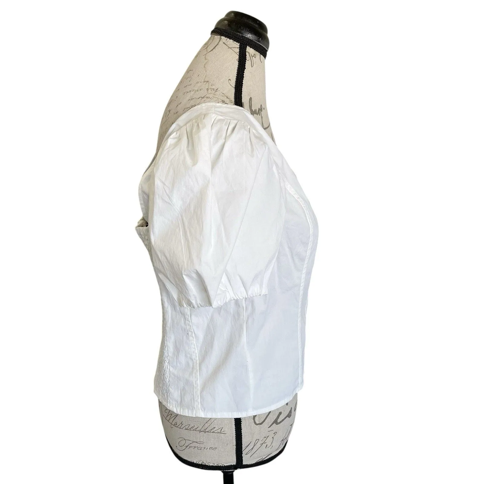 J.Crew Womens Blouse Sz 10 Short Sleeve Cottagecore Cottage Bohemian Smocked White - Image 3