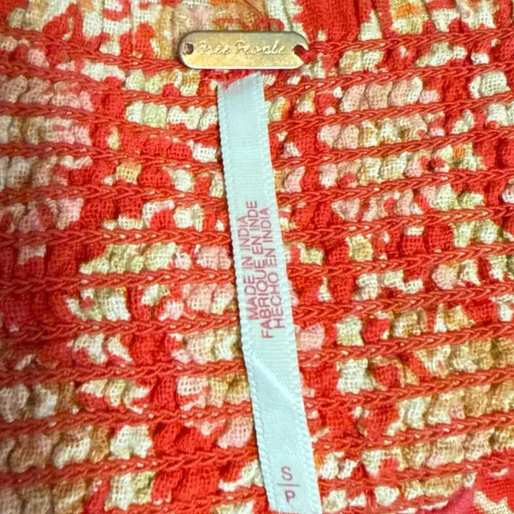 Free People Say It's So Orange Floral Smocked High Waist Flowy Mini Shorts Sz S - Image 4