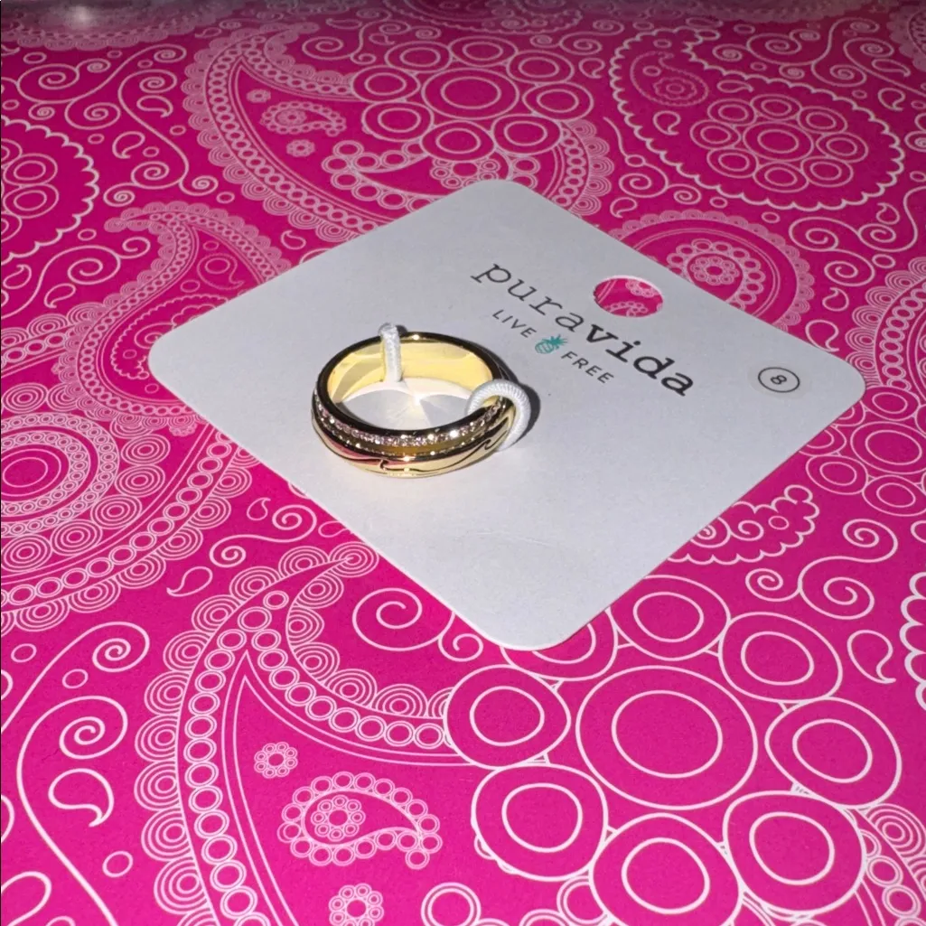 Pura Vida  ring Gold & Turquoise style stackable wave figet NEW size 8 - Image 2