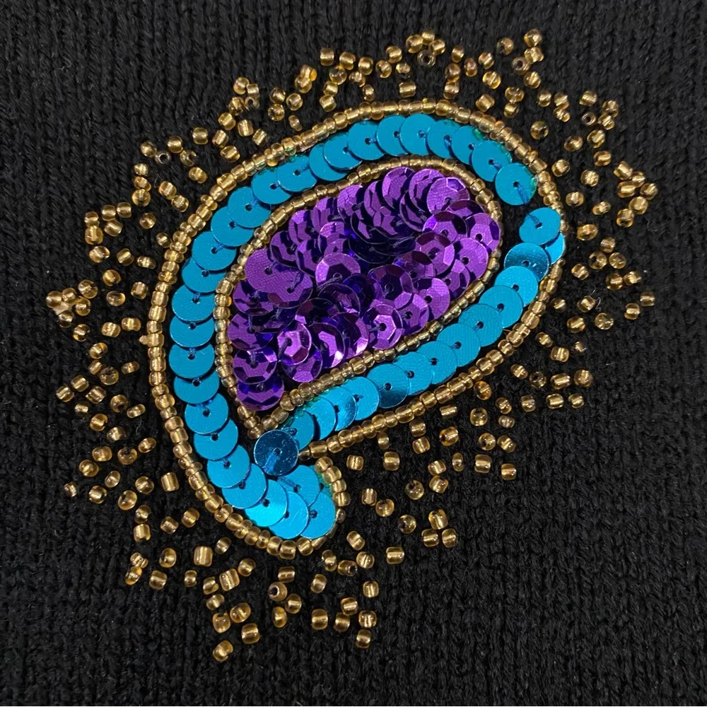 Vintage Sweet Baby Jane black sequins paisley embellished knit maxi dress sz L Size L - Image 2