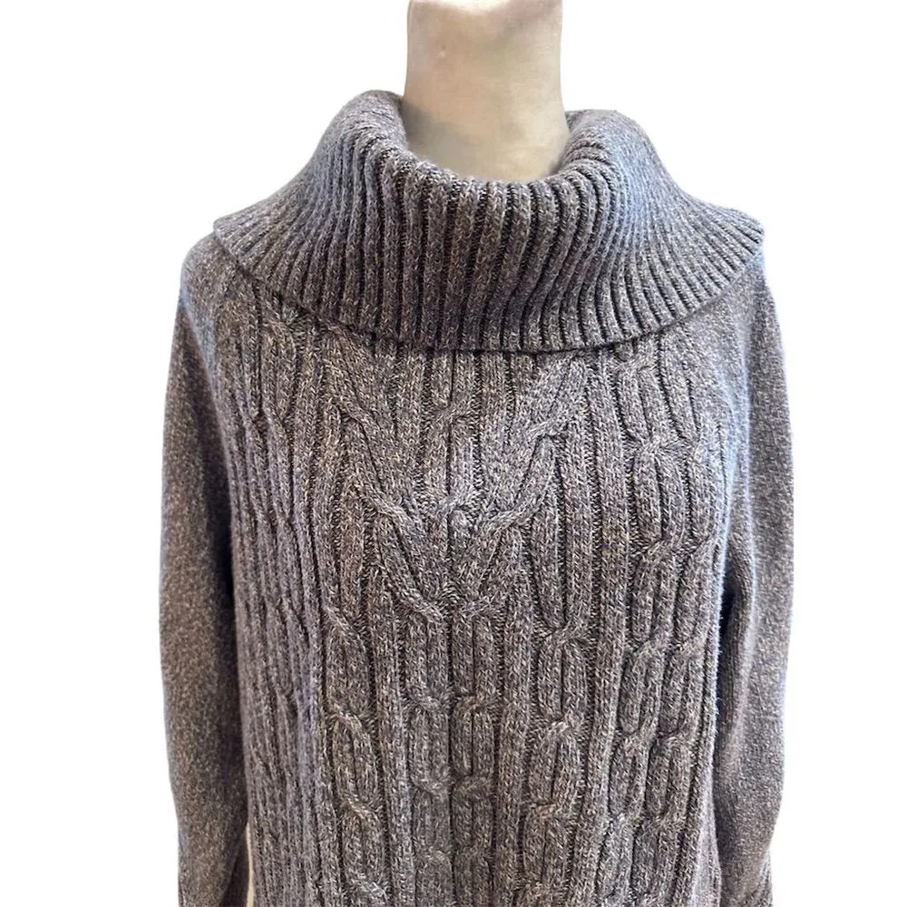 Talbots Women's Gray/Blue Cowl Neck Pullover Sweater M Cable Knit Long Sleeve - Image 2