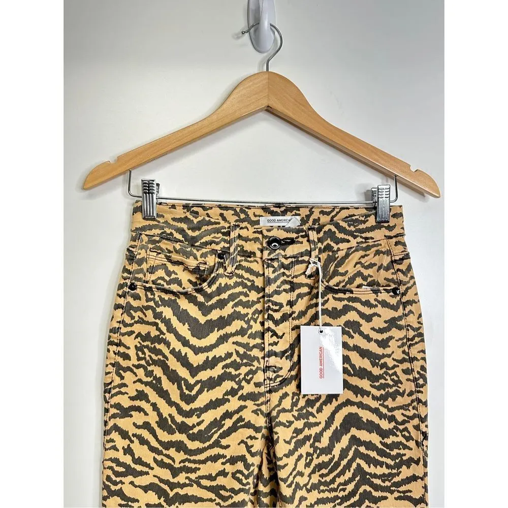 Good American  High Waist Crop Jeans Tan Brown Zebra 4/27 NWT - Image 5