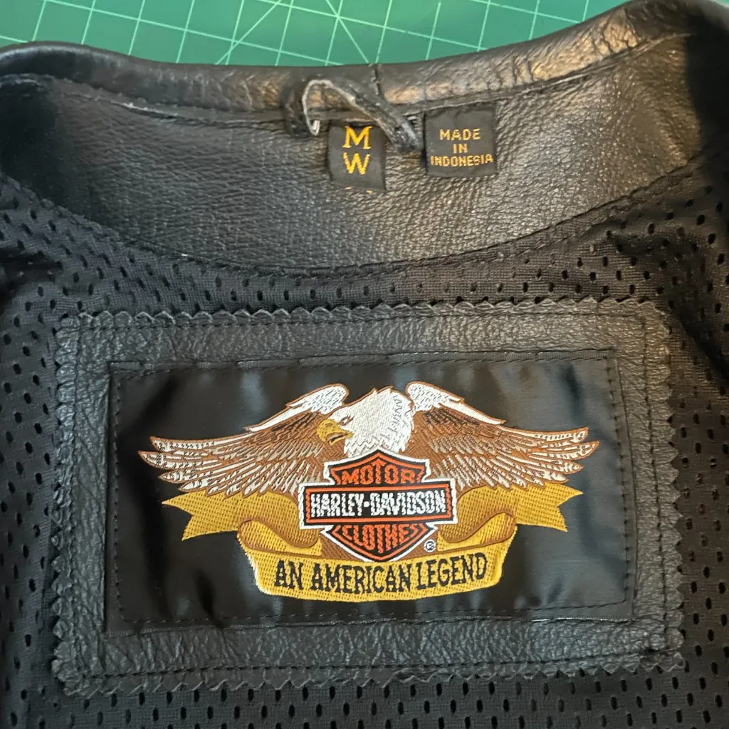 Harley Davidson Women M Black Vented Perforated Leather Jacket 98115 - Image 10