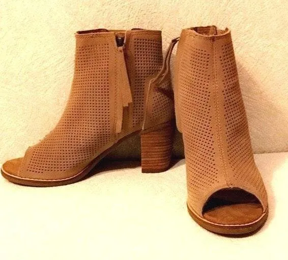 Toms Stucco Suede Perforated Majorca Peep Toe Booties - Image 6
