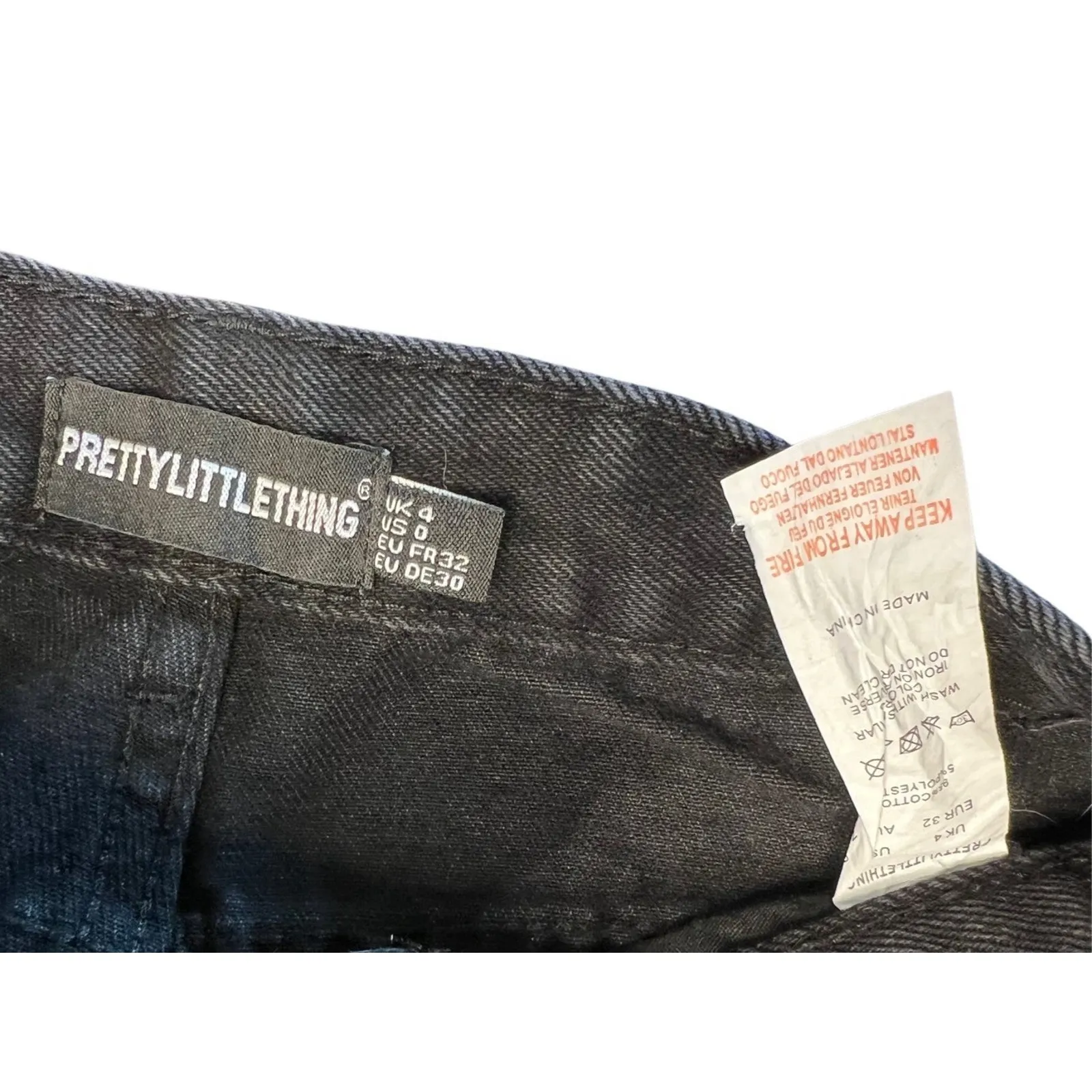 Pretty Little Thing HR Shorts sz 0 Washed Black Cut Off 6" Longline Fitted Denim - Image 2