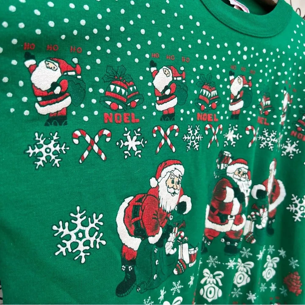 Vintage 80s Nutcracker Ugly Christmas Sweatshirt Puff Print Santa Design Green M Size M - Image 2