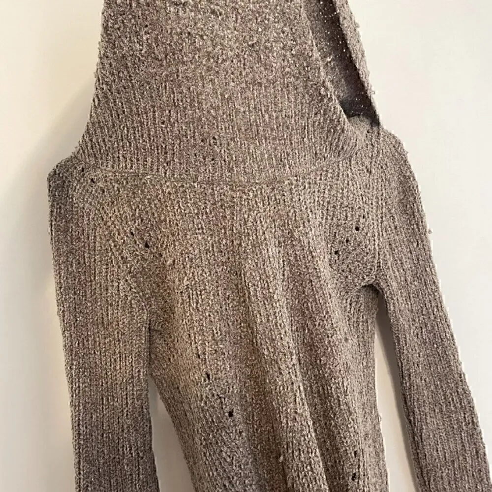 MOTH ANTHROPOLOGIE Lucerne Sweater Taupe Brown Cowl Neck / Off Shoulder Chenille - Image 16