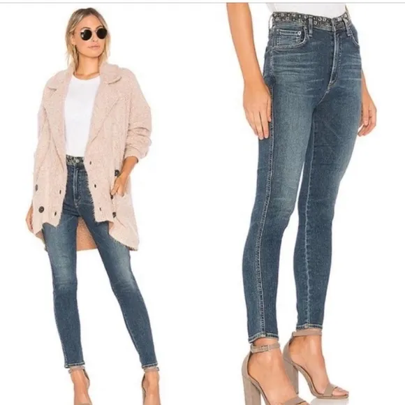 Agolde Roxanne Skinny Silver Toned Studded Jeans - Image 2