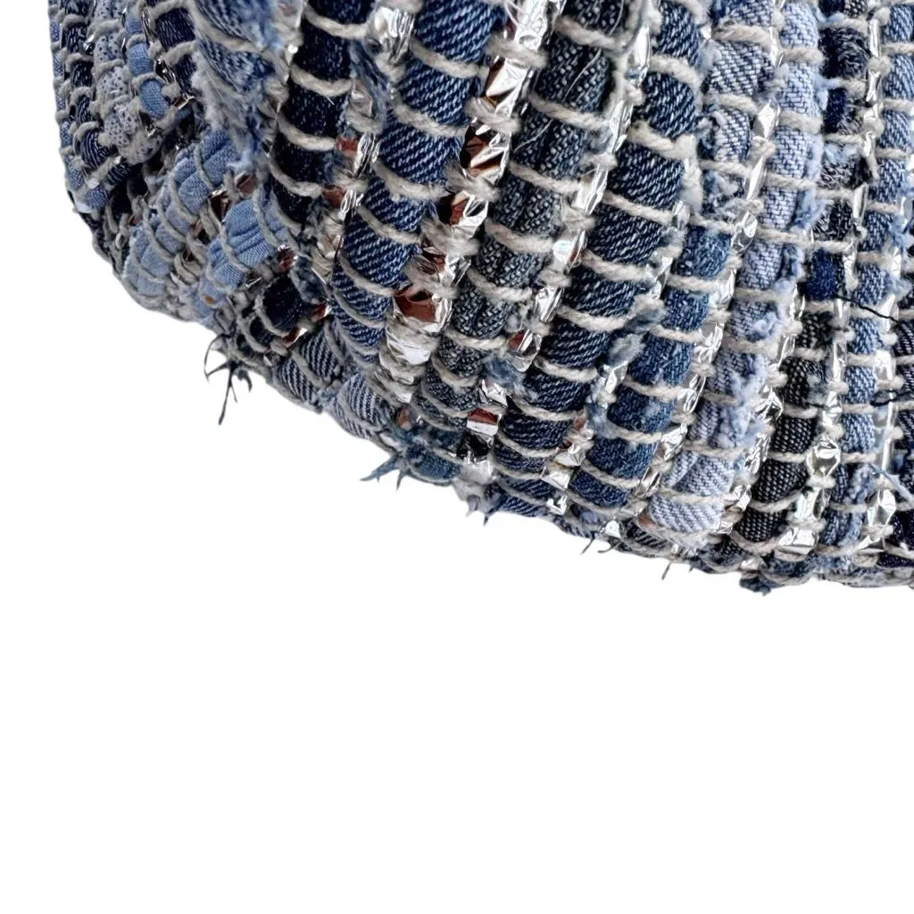 Anthropologie Studio Maybelle Handwoven Large Denim Tote Bag Blue and Silver - Image 7