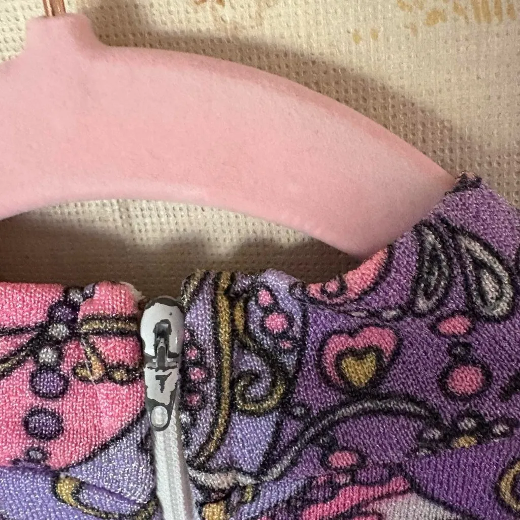 Vintage 60s 70s purple pink psychedelic paisley long sleeve retro top S/M Size M - Image 6