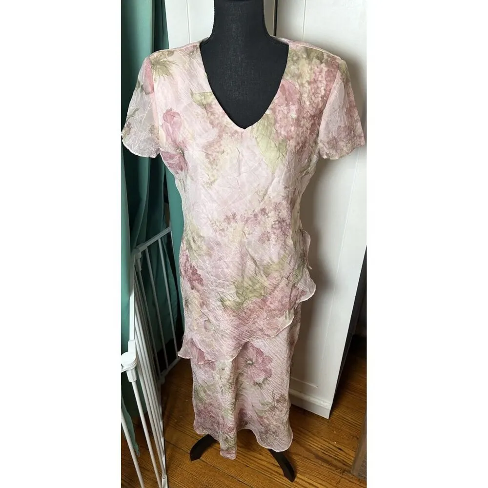Miss Dorby Women's Short Sleeve Cottagecore Fairycore Floral‎ Maxi Dress Sz 12P Pink - Image 12