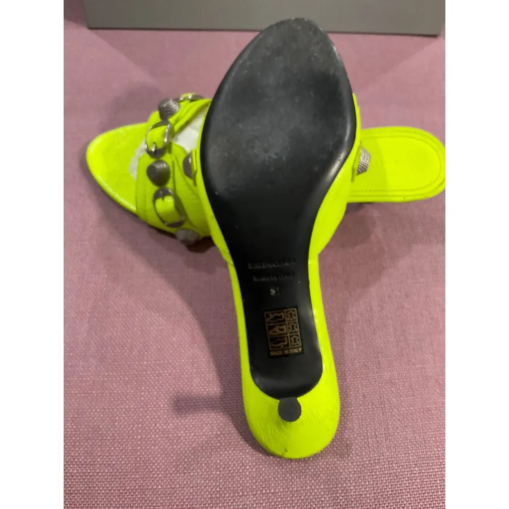 BALENCIAGA Cagole Mules in Fluo Yellow & Palladium 37 with box Womens Heels - Image 8