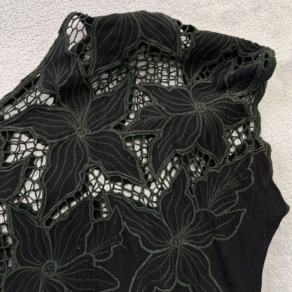 USINDO 100% Rayon Black Hand Made Embroderiod Neck‎ Line Midi Skirt Size Medium - Image 7