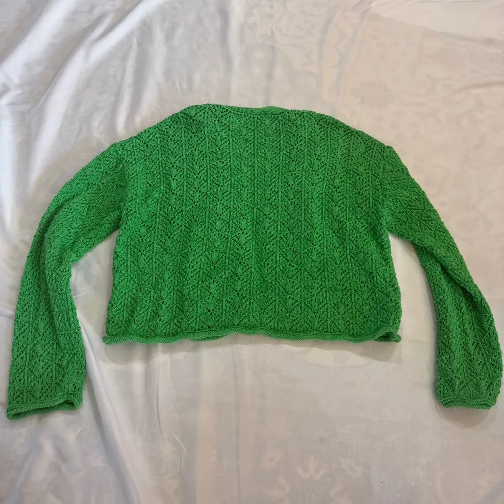 374 Zara Vibrant Bright Green knit Women's Cardigan Small Cabincore - Image 3