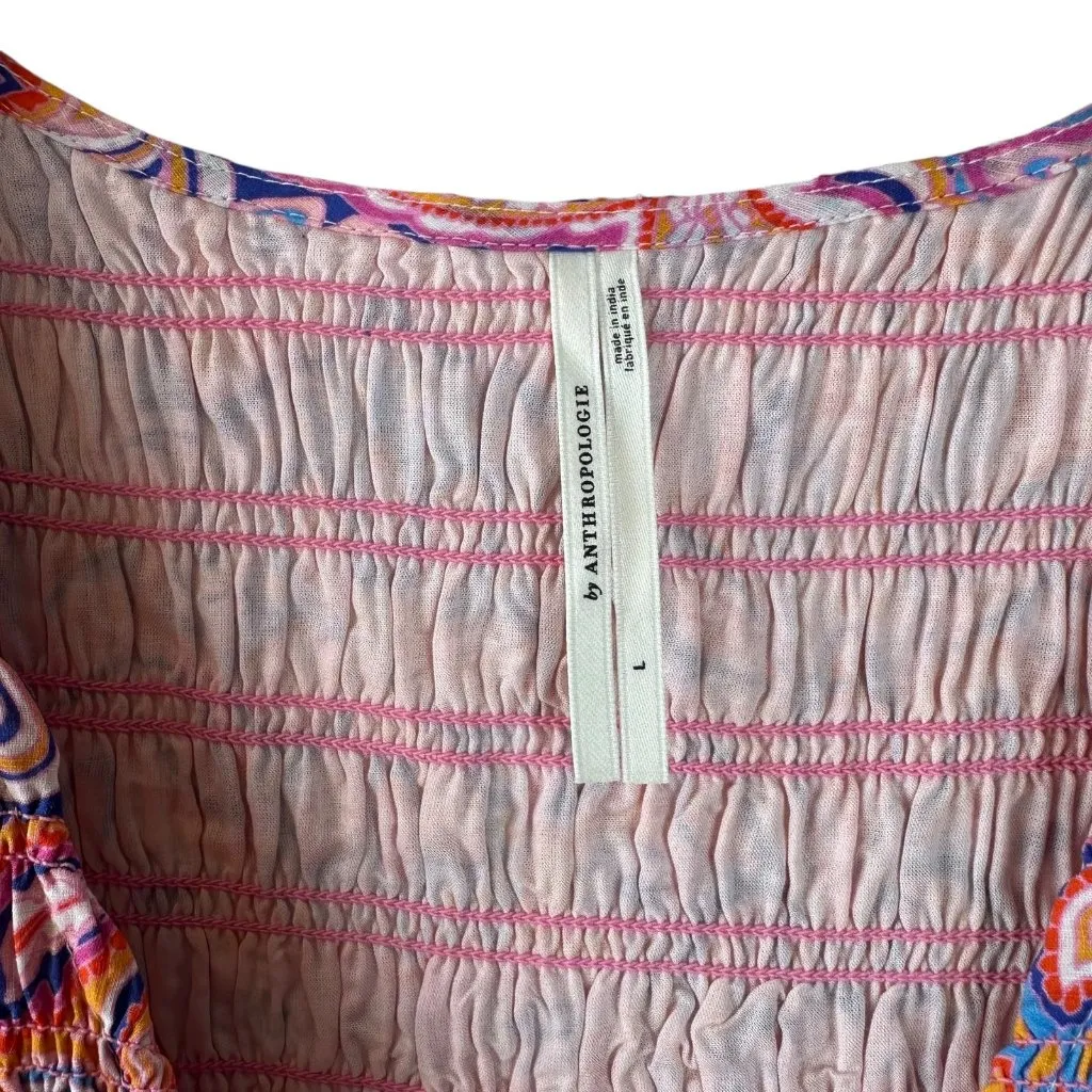 NEW Anthropologie Peregrine Paisley Ruffle Mini Dress Pink Multicolor Cotton L - Image 6