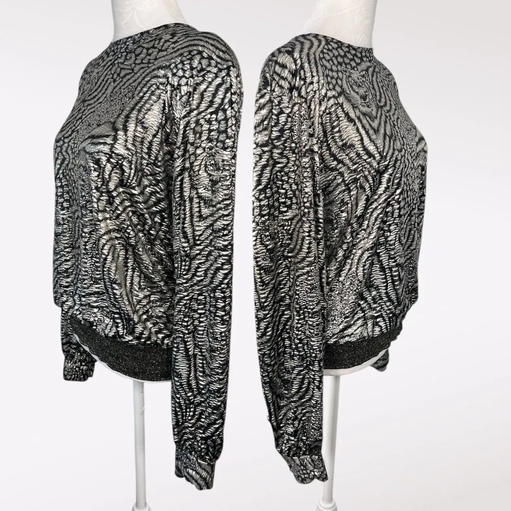 Vintage Metallic Animal Print Blouse Black Gold Long Sleeve Medium - Image 5