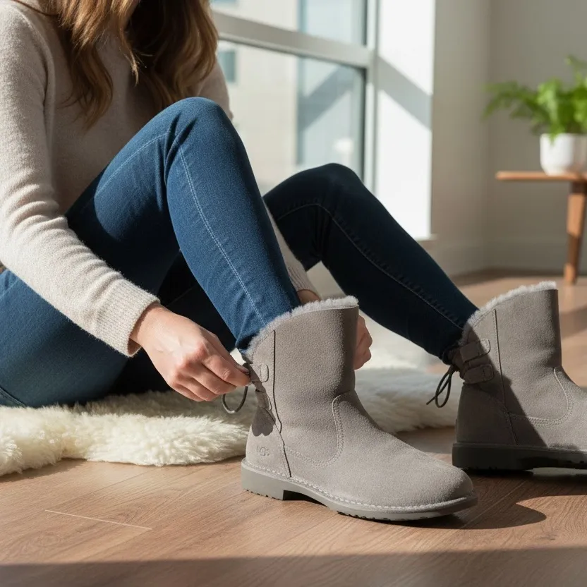 UGG Naiyah Suede fur lined Ankle Boots grey 9 - Image 2