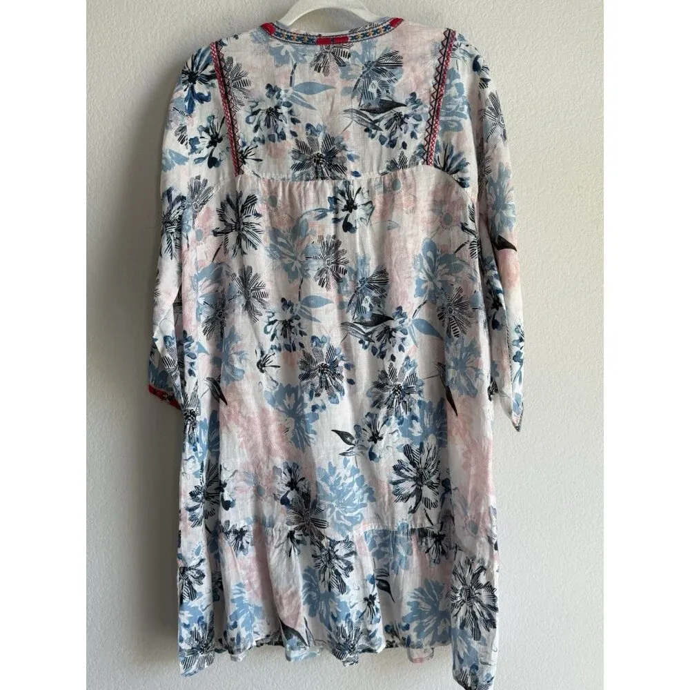 Johnny Was Workshop Women Ramie Floral Embroidered Trim Tassel‎ Shift Dress Sz L - Image 12