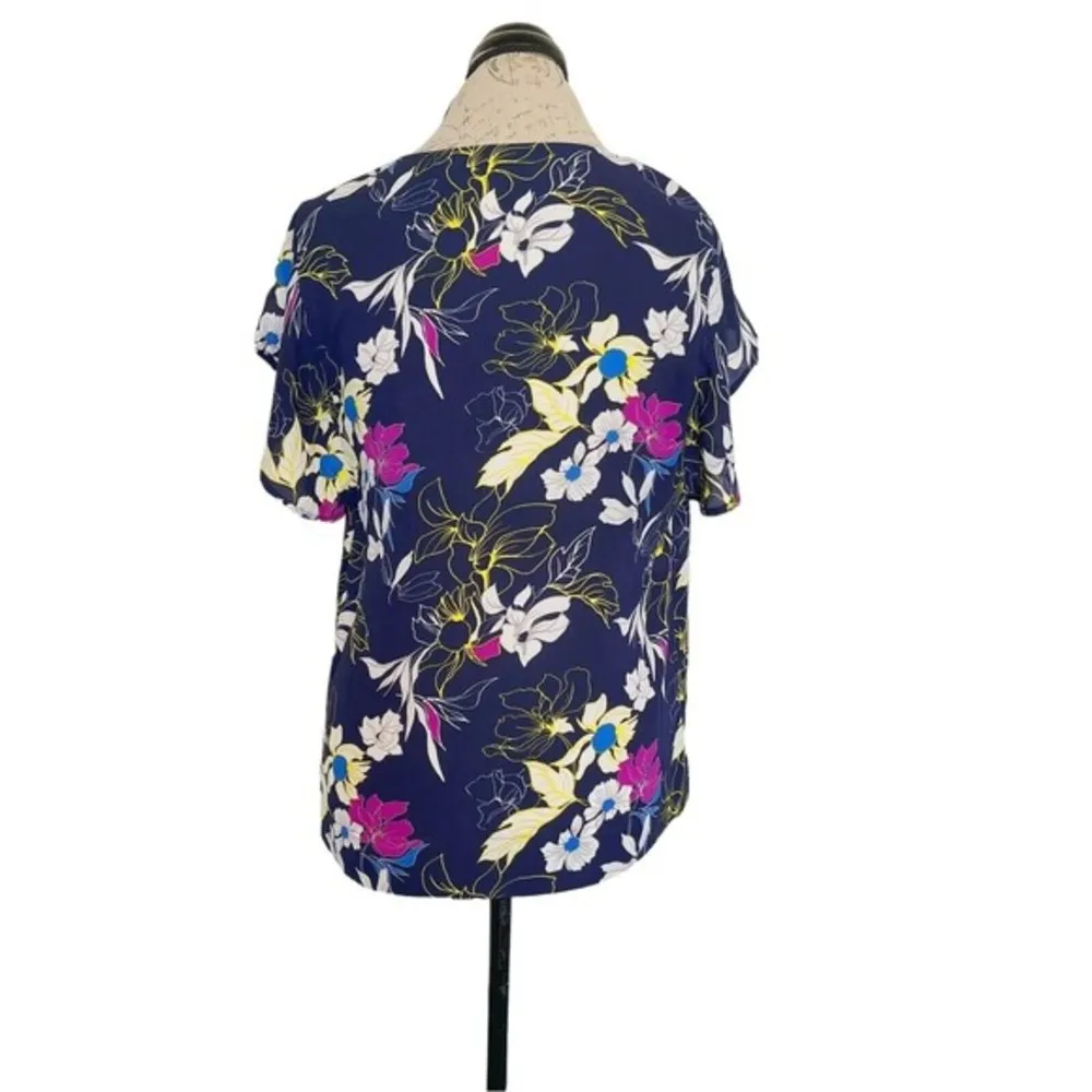 Halogen Womens Nordstrom Floral Short Sleeve Blouse Spring Size Small Spring - Image 3