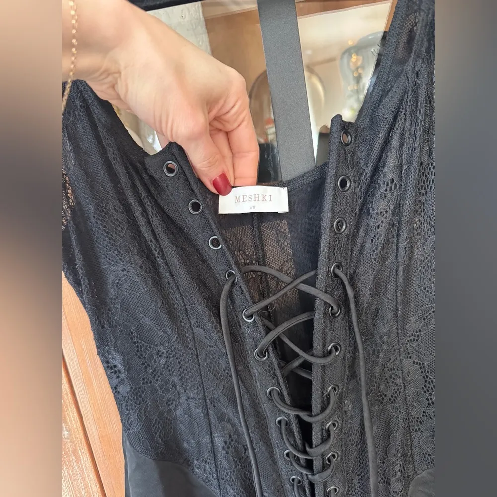 Meshki Corset maxi dress lace sexy bodycon drop waist octavia goth laceup satin - Image 7