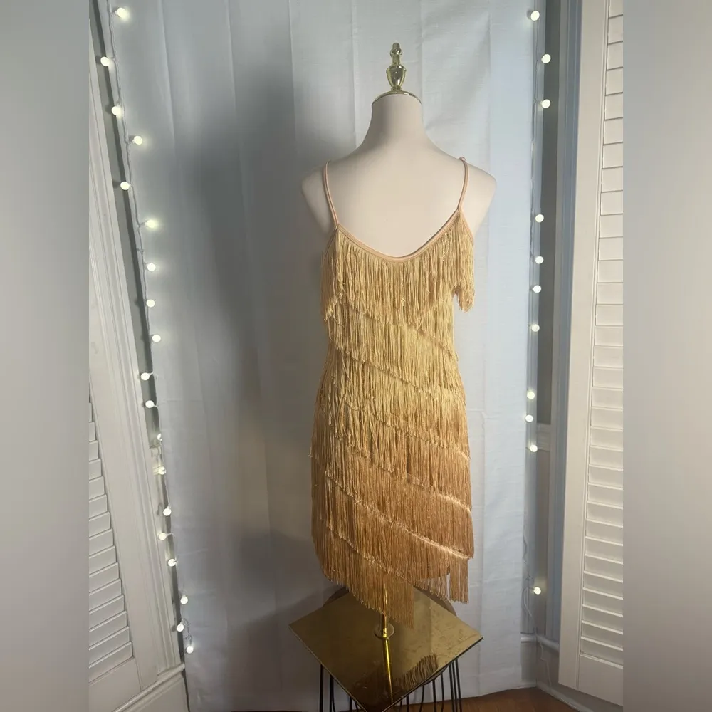 Gold Sheath Midi Dress with Spaghetti Straps Size M - Image 3