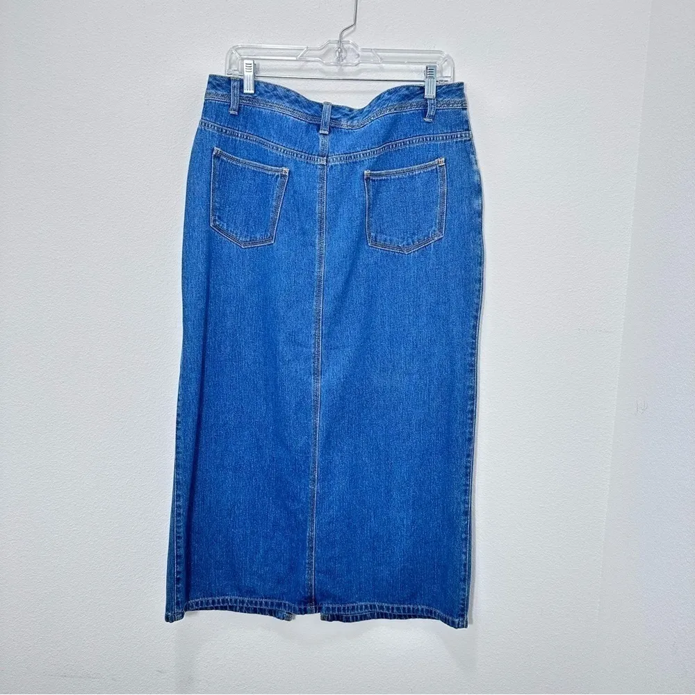 Vintage Bill Blass 90s Y2K Maxi‎ Jean Skirt Denim Skirt Front Slit Size 12 - Image 5
