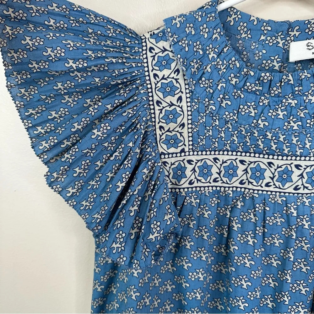 NEW SEA Fernanda Tank Womens XS Blue Flutter Sleeves Ruffle Neck Chic Blouse - Image 4