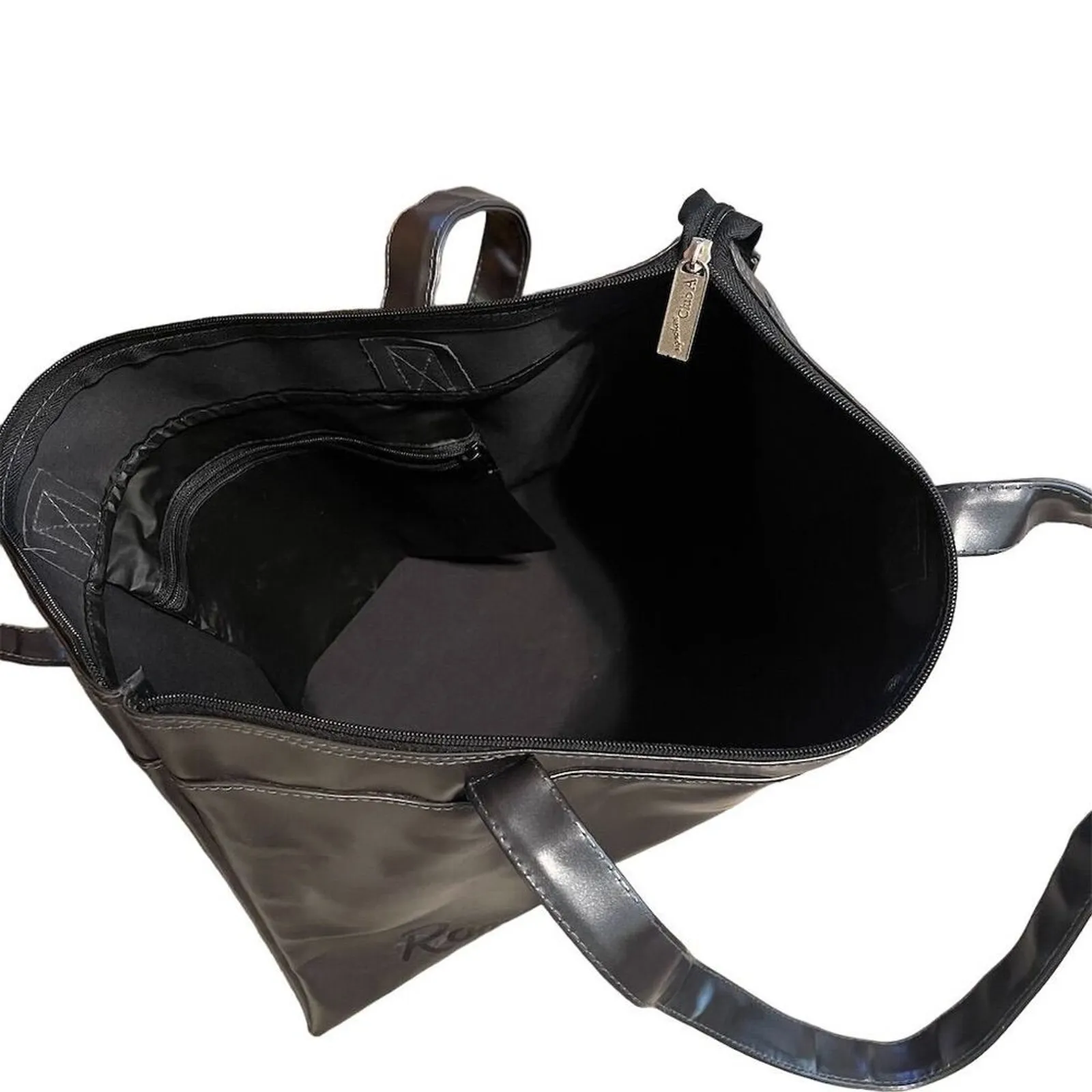 Signature Club A Metallic Tote Bag Women's Rome Florence Milan Script Detail Gray - Image 5