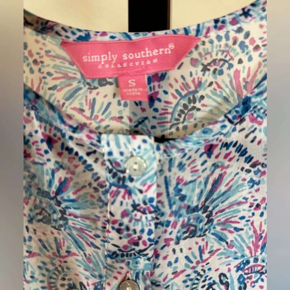 Simply Southern Small Tiered Long Sleeve Dress Lightweight Cottagecore Chic Blue - Image 7