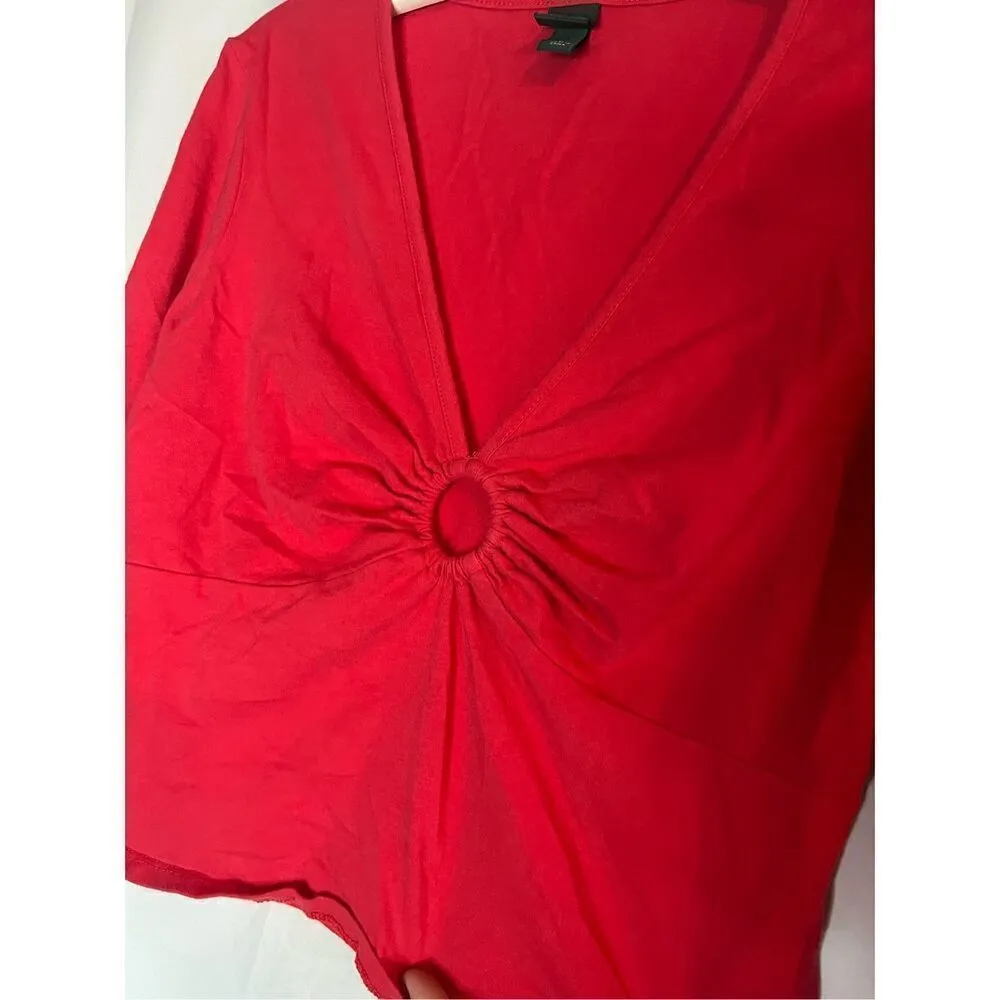 Wild Fable Red Long Sleeve Cropped Top Woman’s Size Medium - Image 3