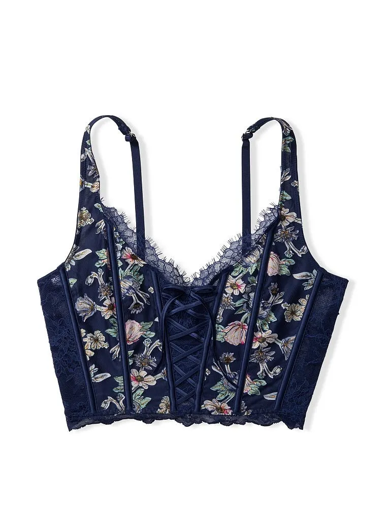 victoria’s secret navy floral corset top - Image 2