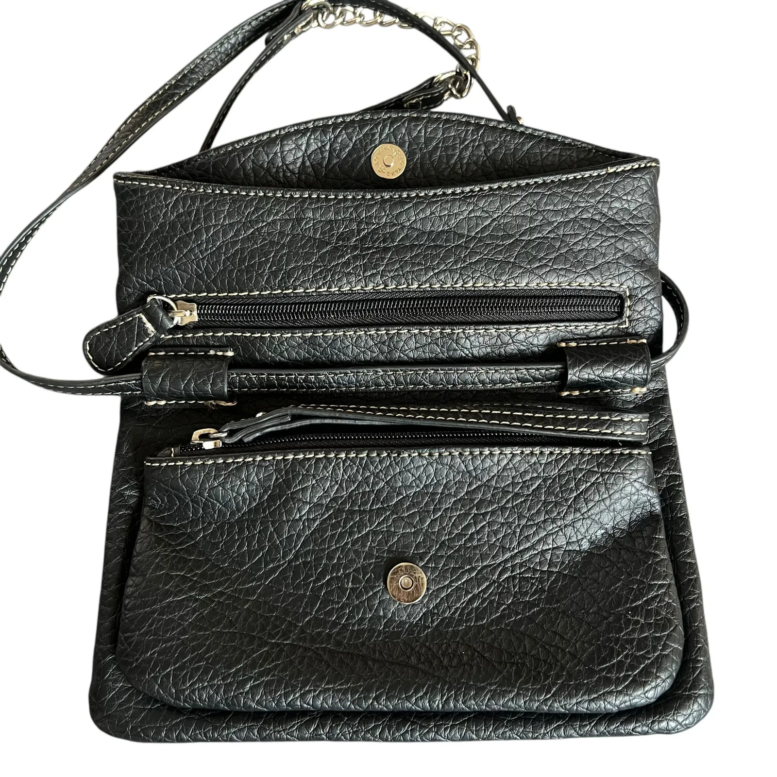 Nine West Black Faux Leather Foldover Crossbody Bag Wristlet - Image 4