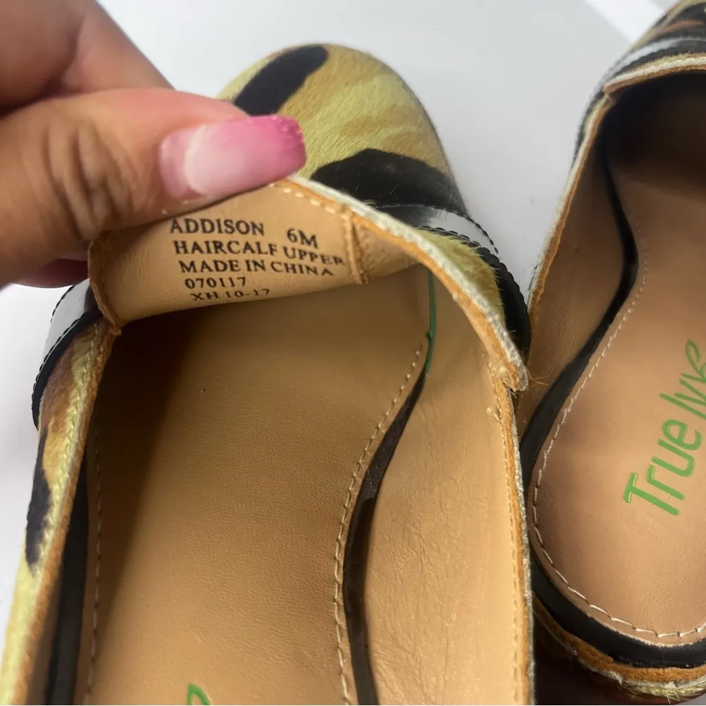 True Ivy camouflage green slip on mules pony hair leather womens shoes size 6M Black - Image 4