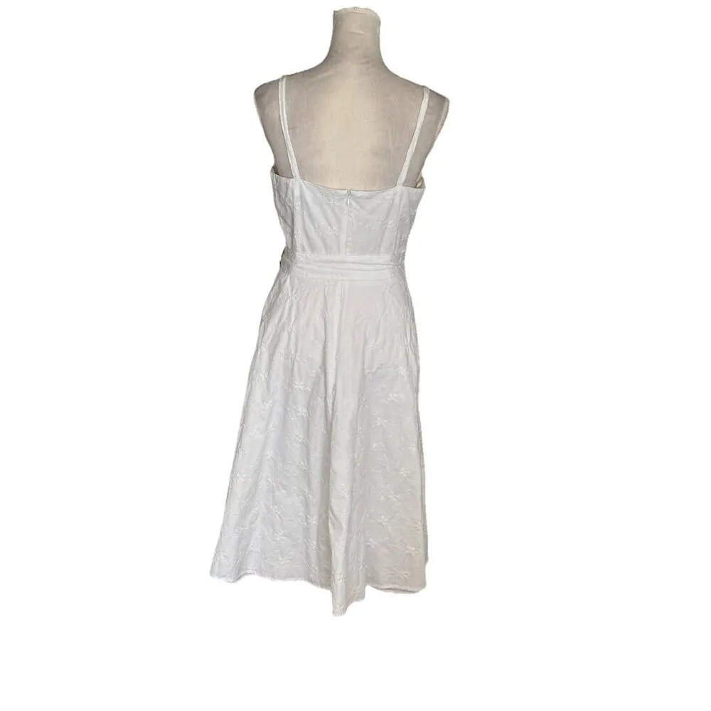 Robin Jordan Square Neck Midi White Dress Belted Waist Textured Timeless Sz 10 - Image 2