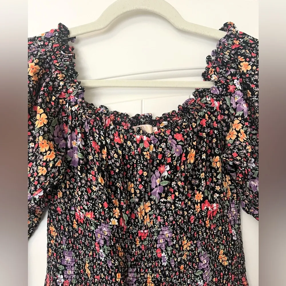 ByTiMo Tuckernuck Floral Smocked Blouse in Bright Field Black Multi - Image 4