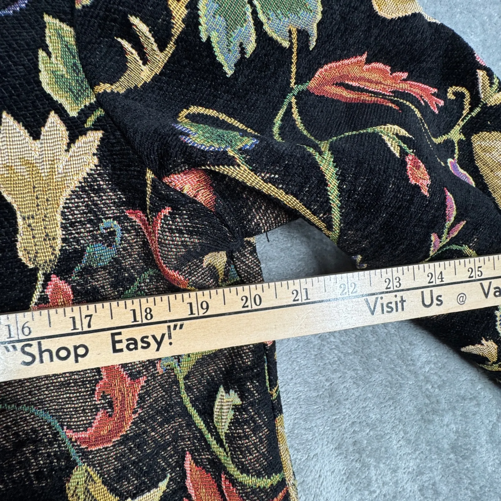 Portrait Tapestry‎ Jacket Floral Print Full Zip Up Lightweight Coat Size Medium Black - Image 14