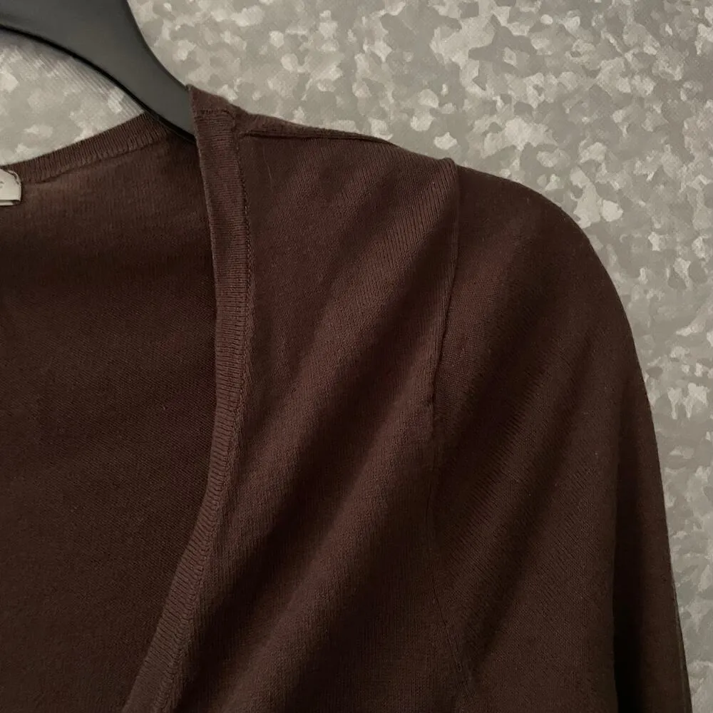 Coldwater Creek Brown Silk Blend Gathered Cardigan Sweater - Size Large (14-16) - Image 2