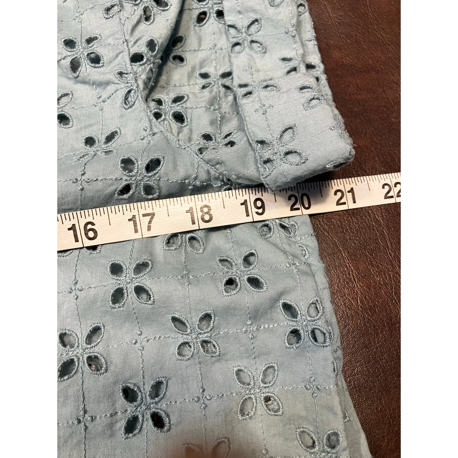 GAP XXS Blue Eyelet Shirt Dress Button Front Short Sleeve Preppy Coquette‎ - Image 15