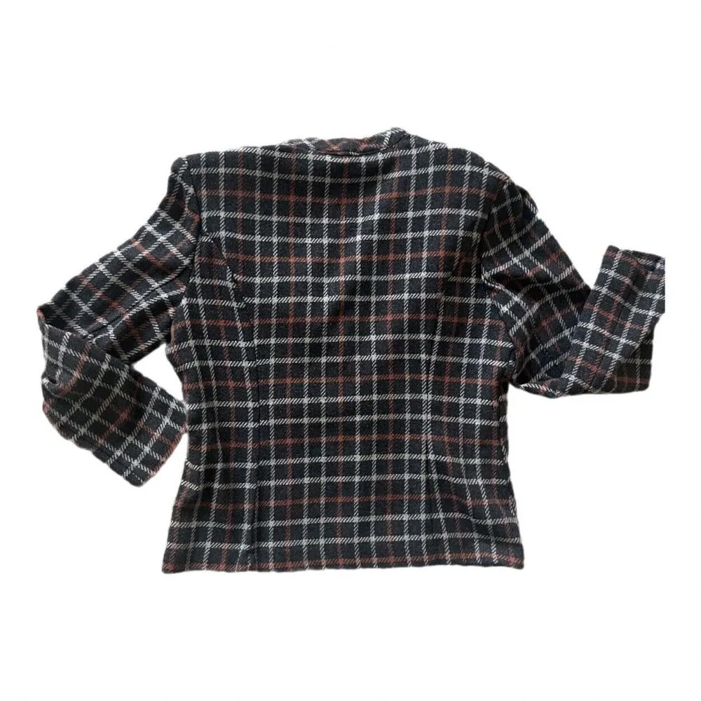 Vintage Bedford Fair Wool Blend Single Button Closure Plaid Blazer Size 14 Black - Image 2