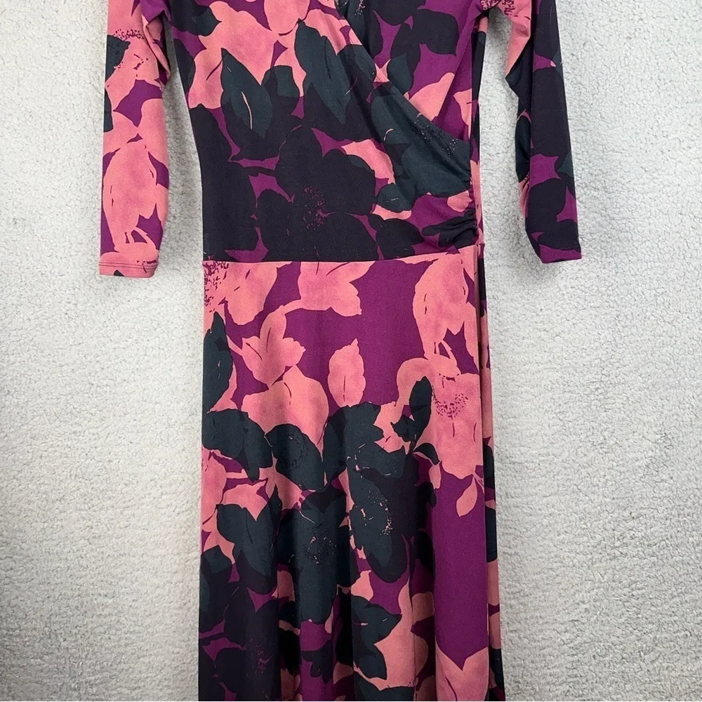 Cabi 837 Dress Small Floral Faux Wrap Shadow Print Boho Art to Wear Hippie Midi - Image 5