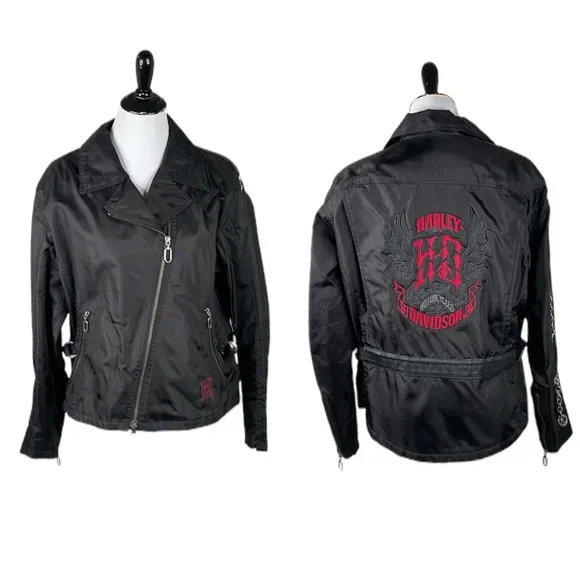 Harley Davidson Nylon Biker Jacket, Black, Red, X-Large - Image 2