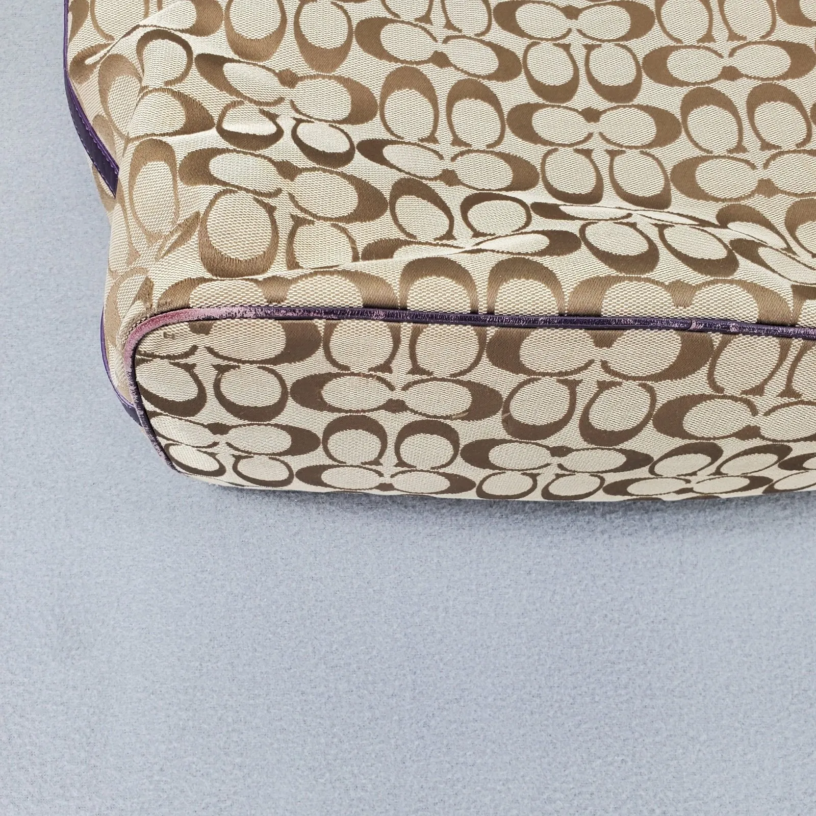 Coach 23465 Weekender Signature C Medium Zip Tote Khaki Jacquard Purple - Image 10