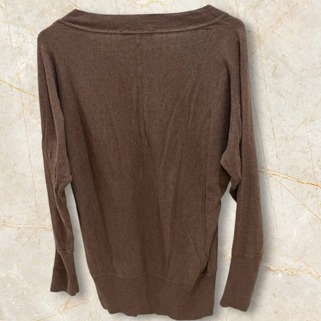 Loft Brown V Neck Long Sleeve Sweater Eclectic Grandpa Neutrals Layering Size M - Image 2