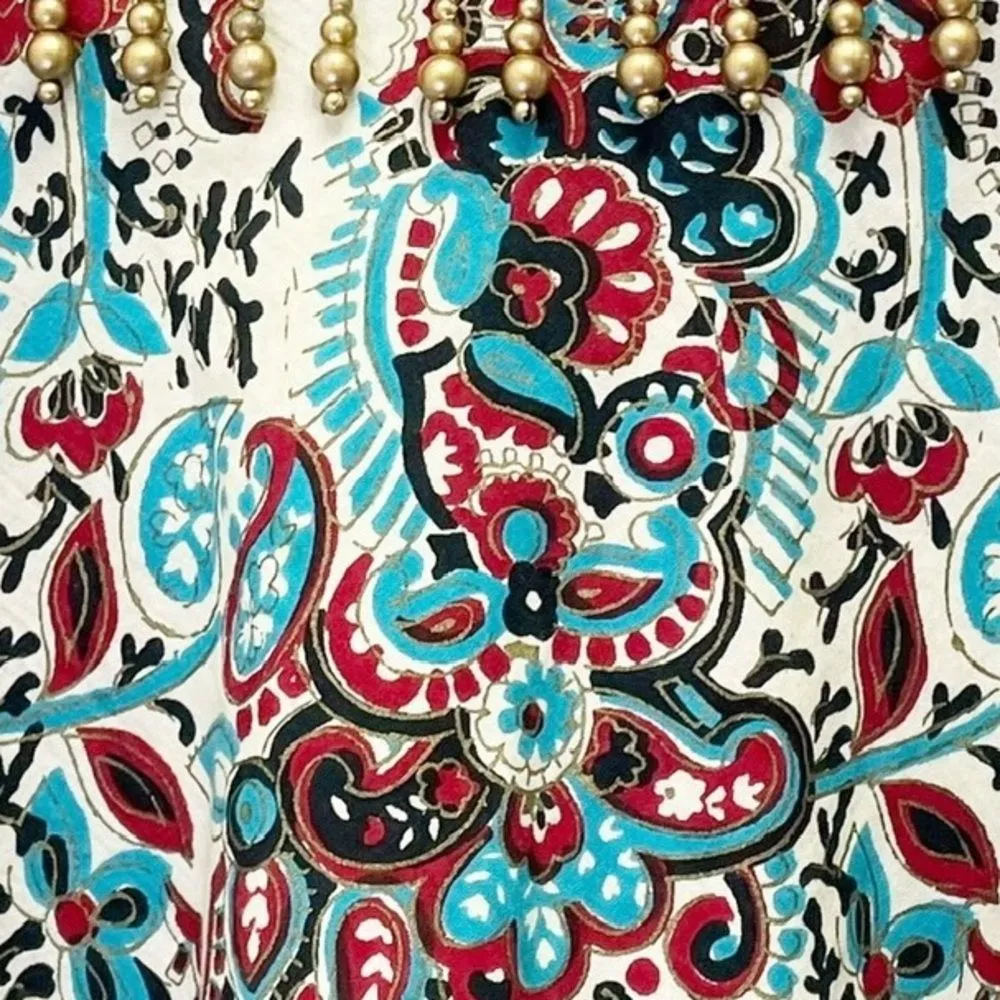 Coldwater Creek Size Medium Maxi Skirt Beaded Trim Peasant Boho Black Red Aqua - Image 4