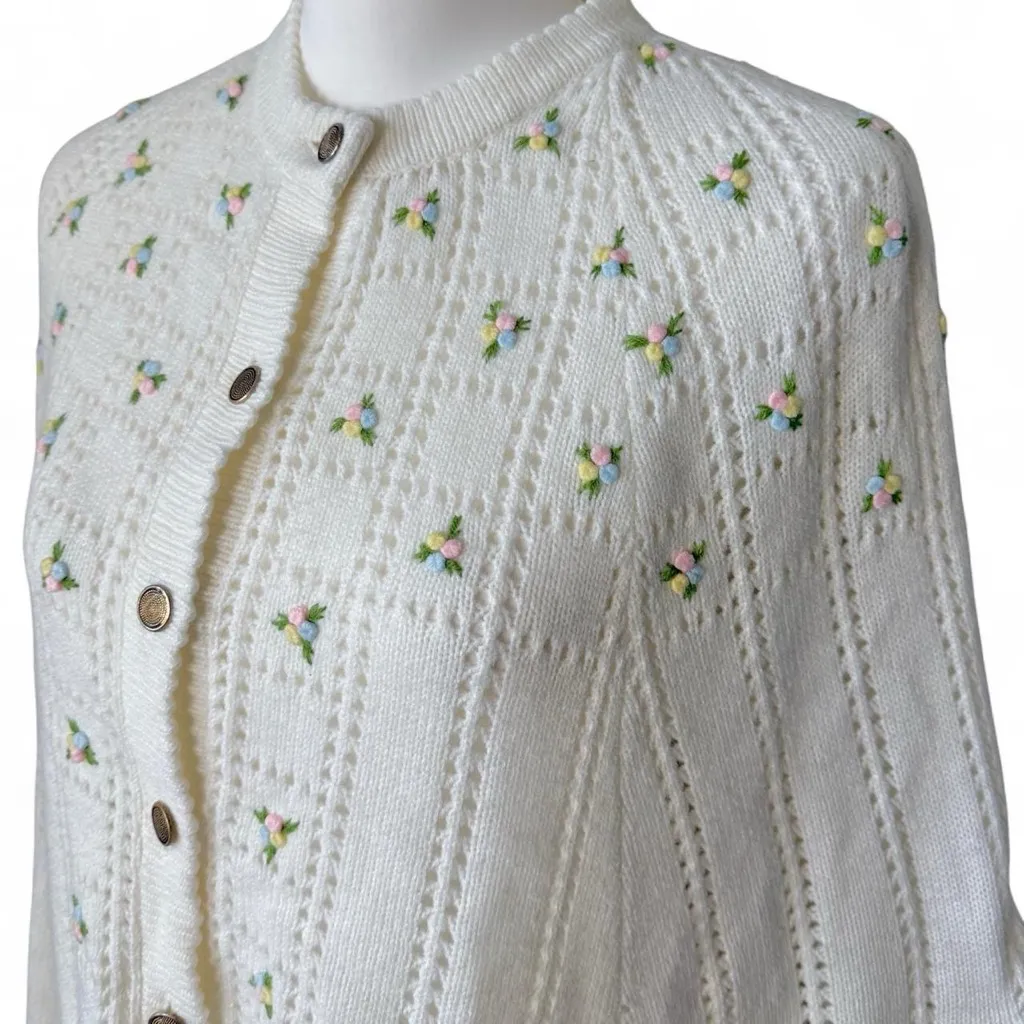 Vintage 60s Floral Knit Sweater Cape White Size undefined - Image 3