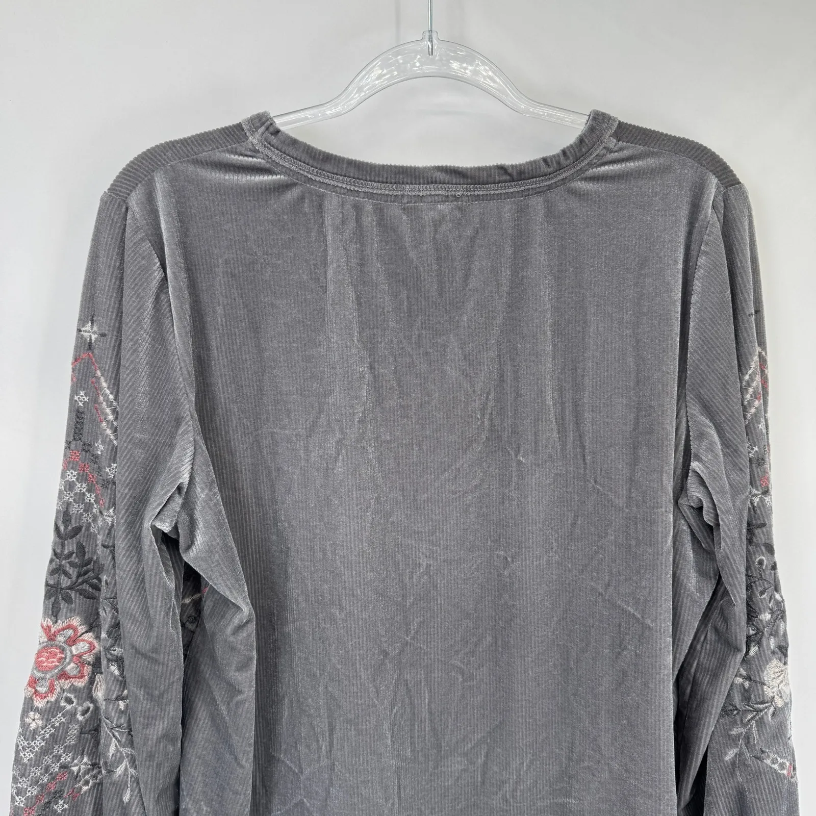 Anthropologie Kate & Sam Corduroy Embroidered Top Womens Large Gray Boho Hippie - Image 10