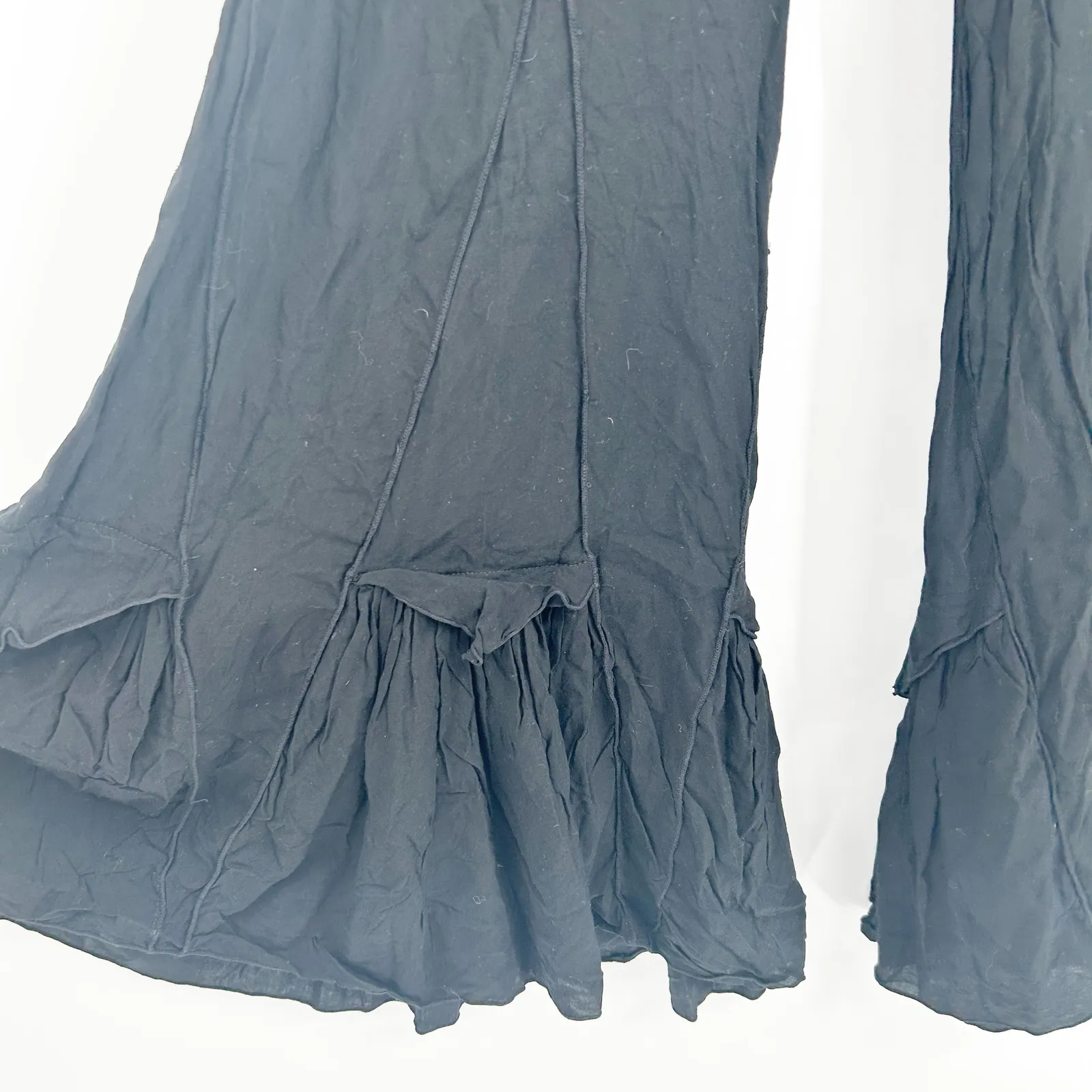 Indah Black Ruffle Wide Leg Flare Pants Womens Size S Smocked Waist‎ Boho Chic - Image 4